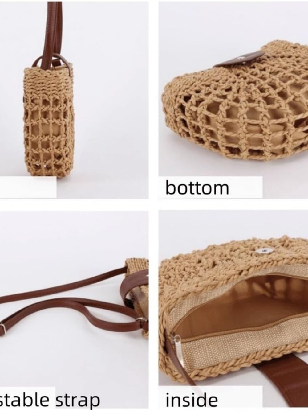 Straw Crossbody Bags for Women Trendy Boho Semicircular Shape Hollow Out Bag Chi - Picture 5 of 7